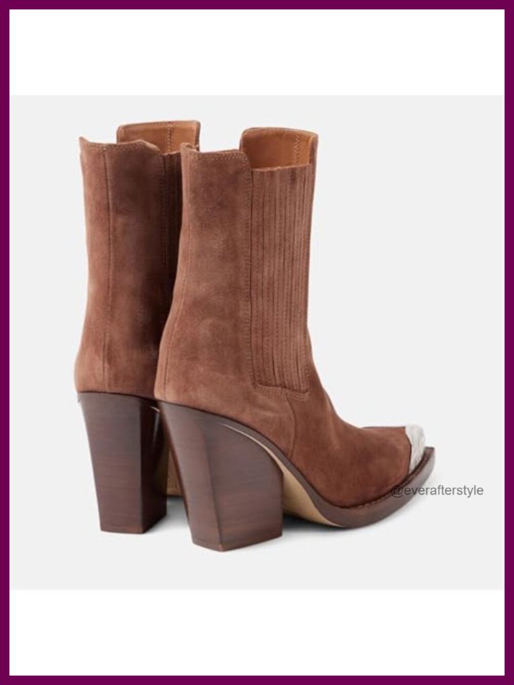 Suede Western Cowboy Boots Pointed Toe Block Heel Ankle Booties - Picture 4 of 6